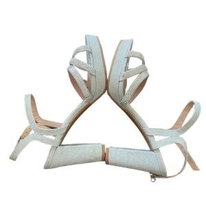 NWOT Top Moda silver sparkle rhinestone strappy ankle platform heels size 6.5